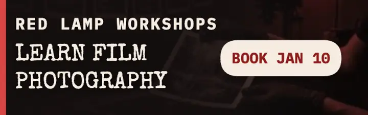 Red Lamp film workshop mobile banner: film photography workshop ad template