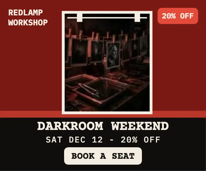 Redlamp darkroom weekend workshop sale ad template