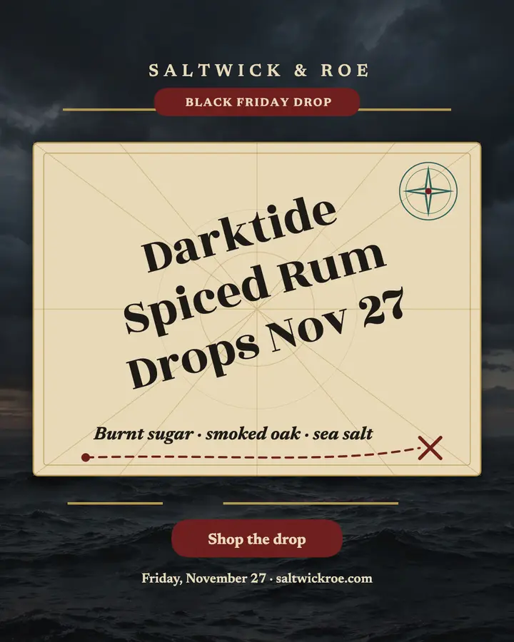 Saltwick and Roe Darktide rum drop post template