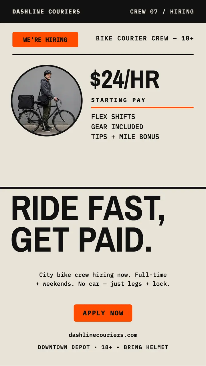 Dashline bike courier crew hiring story template