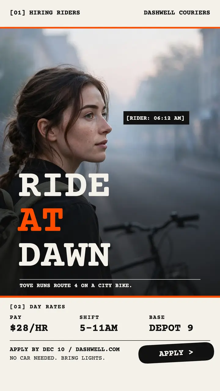 Dashwell Couriers rider hiring story: courier hiring story template