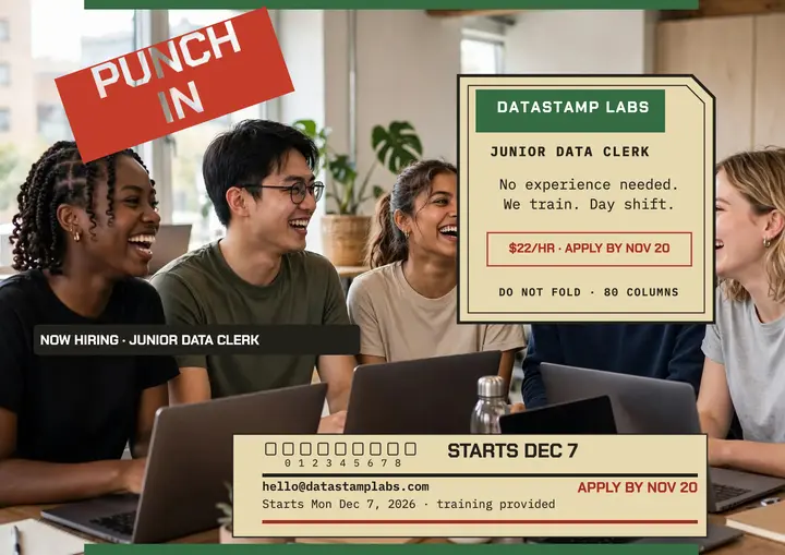 Datastamp Labs punch-in hiring card template