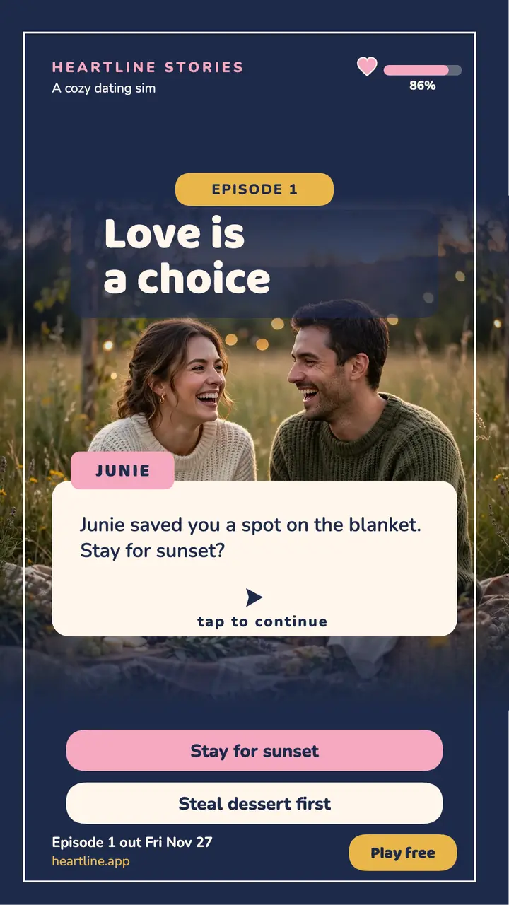 Heartline dating sim launch story template