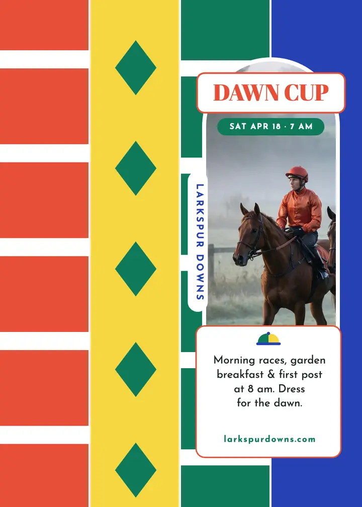 Dawn Cup race day invitation, Larkspur Downs template