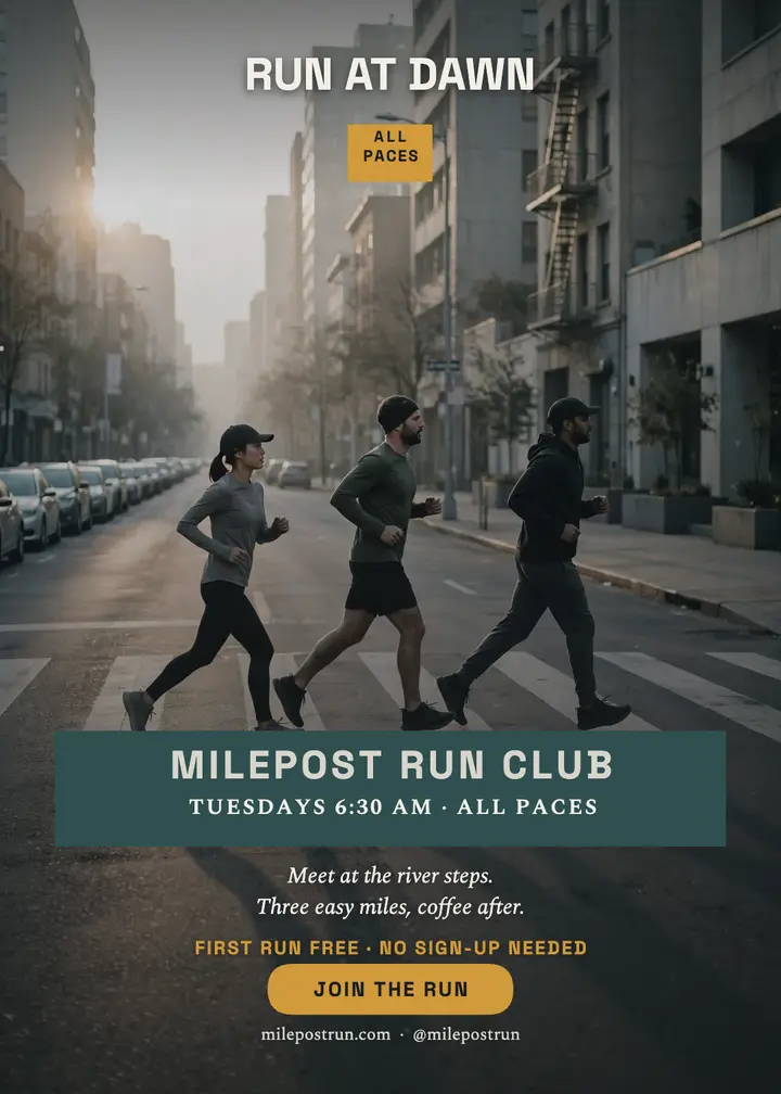 Milepost dawn run club street invitation: run club invitation template