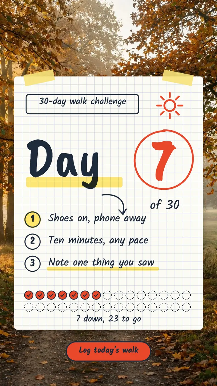 30-day walk challenge day 7 story: habit tracker story template