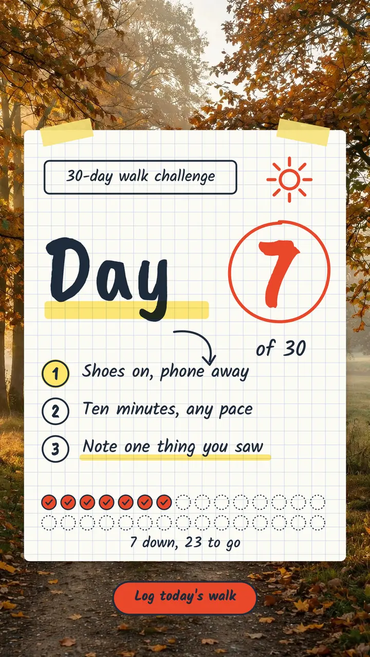 30-day walk challenge day 7 story template