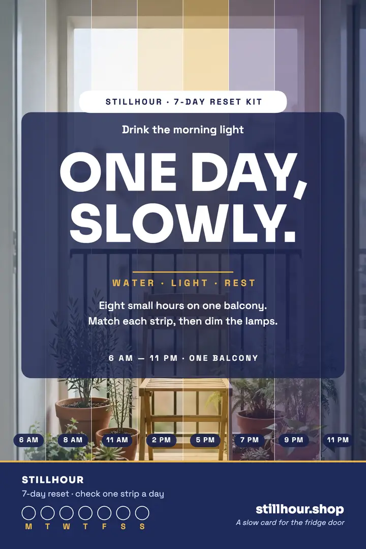 Stillhour day to night reset poster: wellness habit tracker poster template