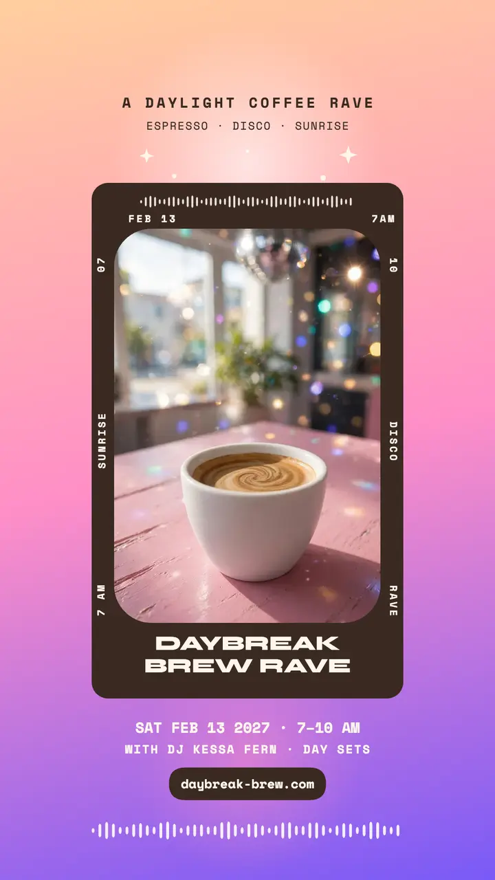 Daybreak Brew Rave coffee rave story template