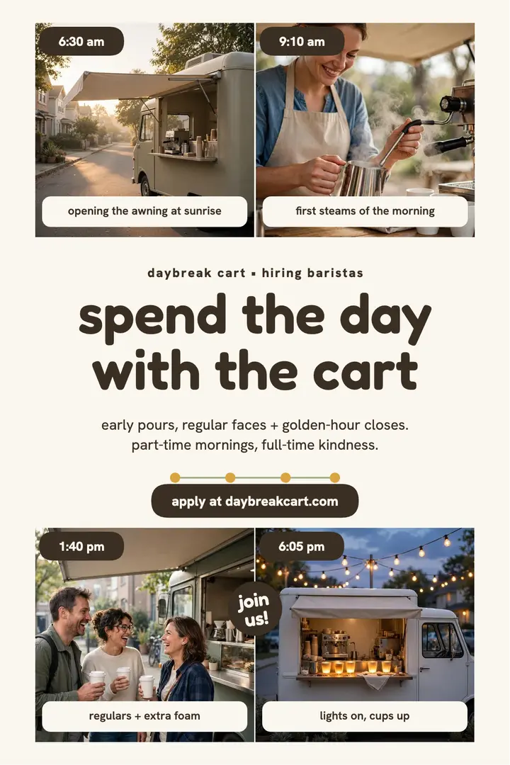 Daybreak Cart coffee truck day hiring poster template