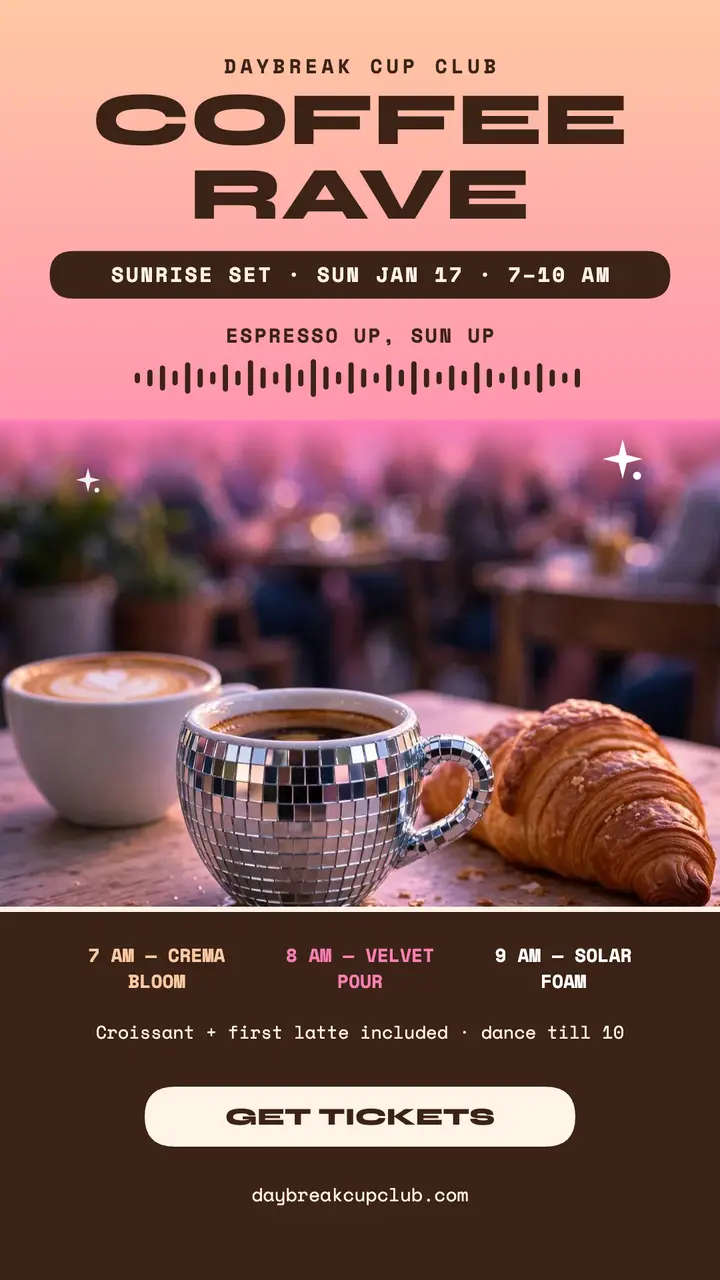 Daybreak Cup Club coffee rave story template