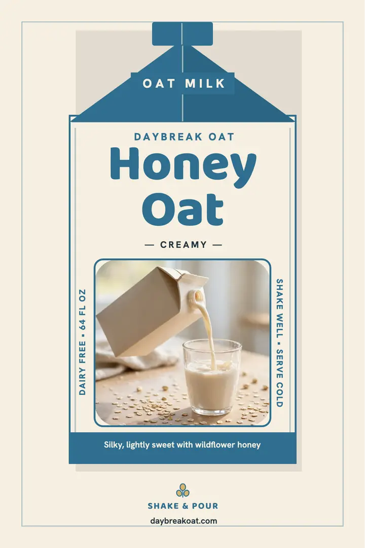 Daybreak Oat honey oat milk carton poster template