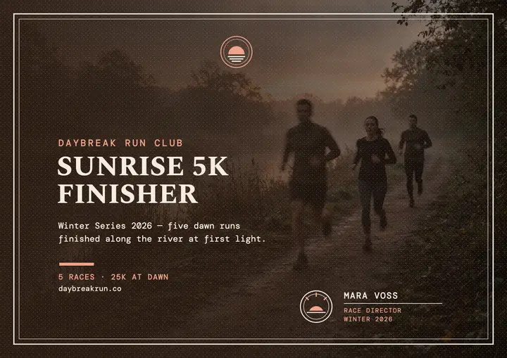 Daybreak Run Club sunrise 5K certificate template