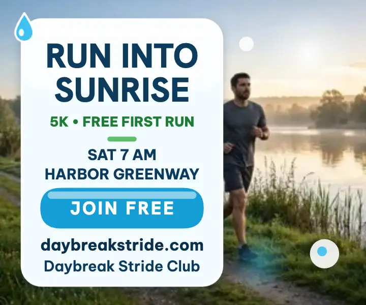 Daybreak Stride sunrise run club ad template