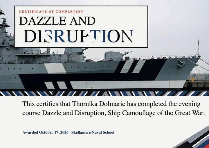 Skellamere ship camouflage course certificate template