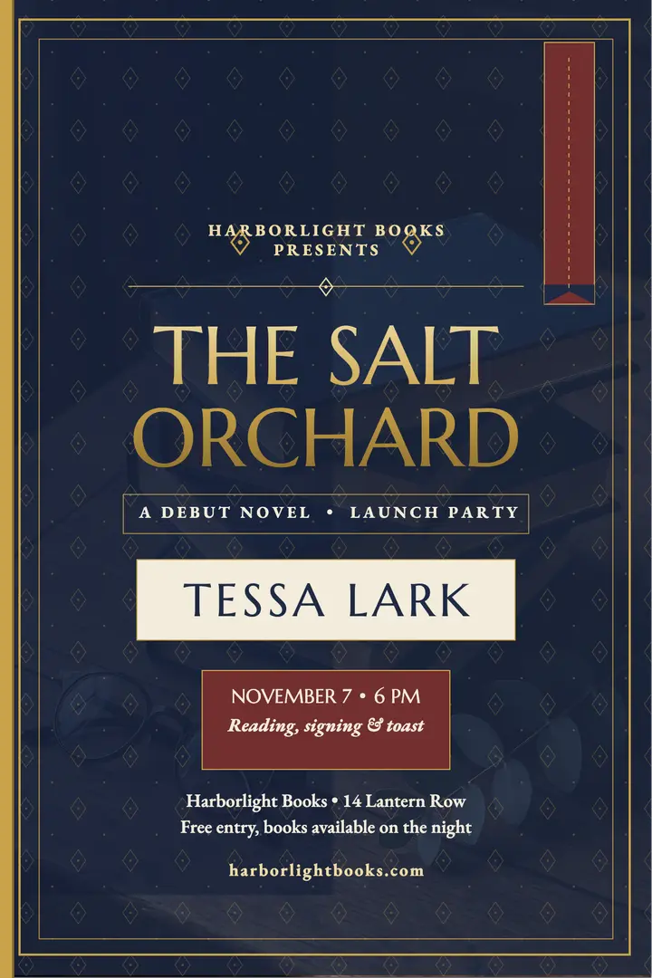 Salt Orchard novel launch poster, Harborlight template