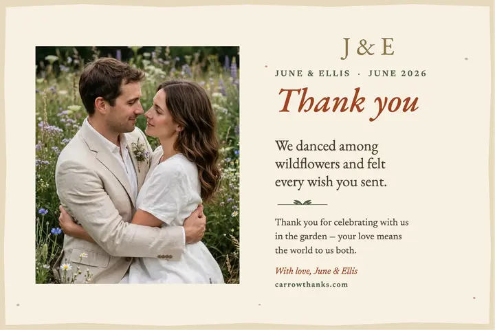 Deckle garden thanks postcard, June and Ellis template