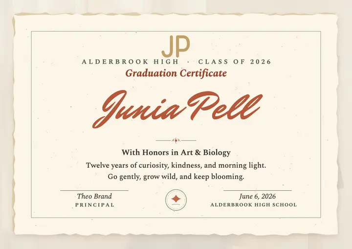 Junia Pell deckle graduation certificate: graduation certificate template