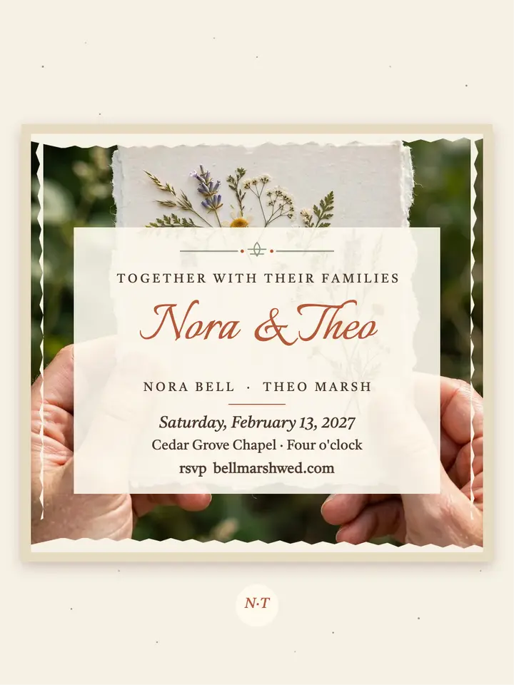 Nora and Theo deckled wedding invite template