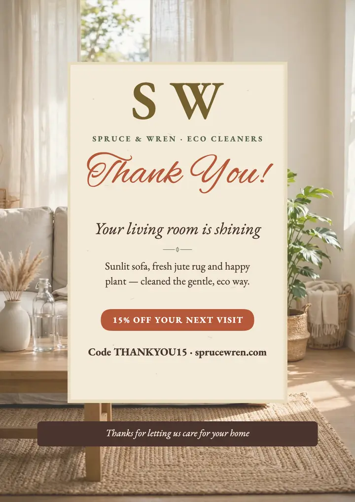 Spruce and Wren cleaner thank you flyer template