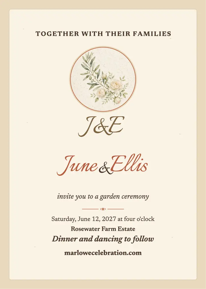 June and Ellis garden ceremony invitation template