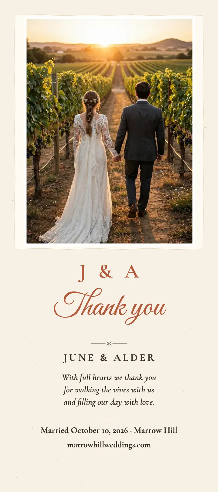 June and Alder vineyard thank you rack card template