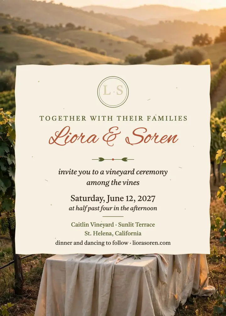 Liora and Soren vineyard invitation template