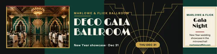 Marlowe and Flick deco gala ballroom banner: wedding showcase banner template