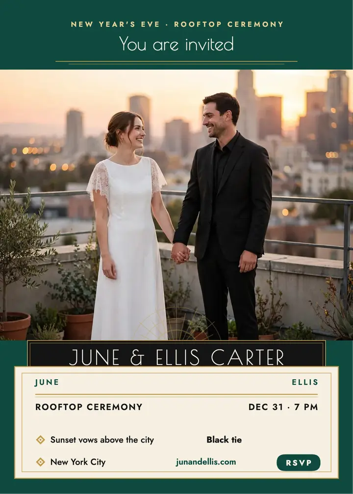 June and Ellis rooftop New Year invite template