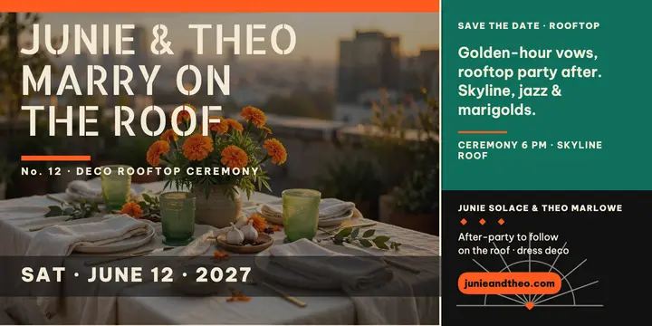 Junie and Theo deco rooftop save the date template