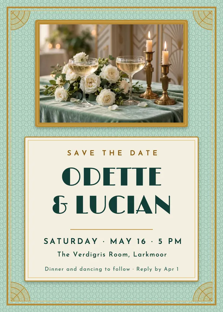 Odette and Lucian deco wedding invitation: art deco wedding invitation template