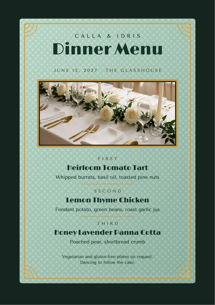 Calla and Idris wedding menu template