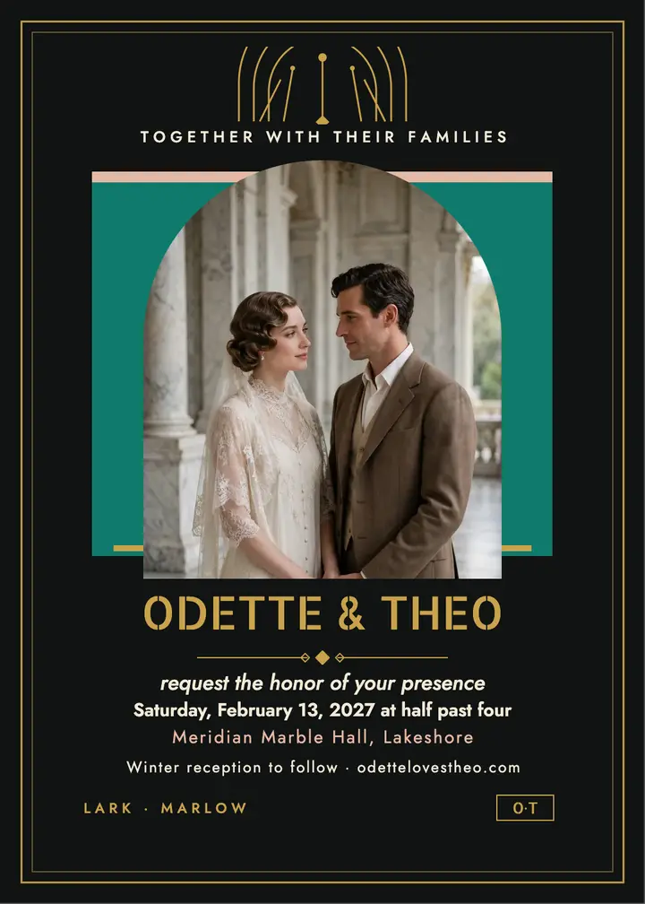 Odette and Theo deco winter invitation: winter wedding invitation template