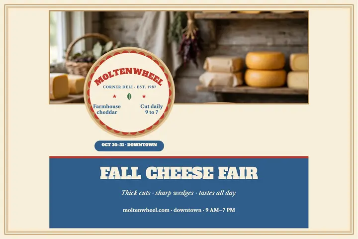 Moltenwheel Deli fall cheese fair postcard template