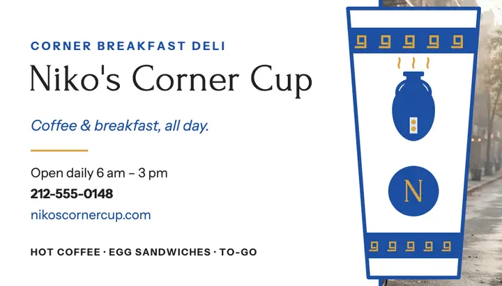 Niko's Corner Cup breakfast deli card template