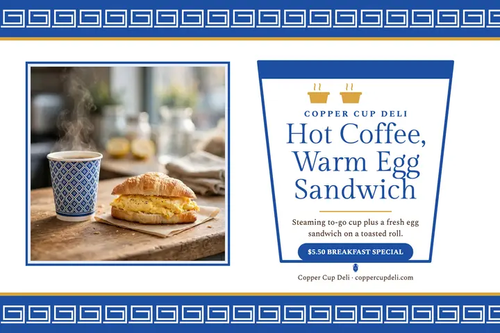Copper Cup Deli breakfast postcard template