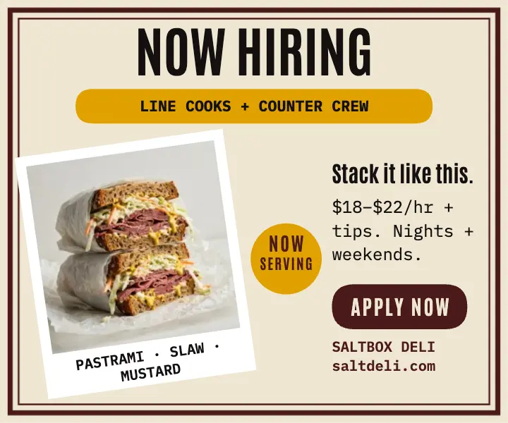 Saltbox Deli hiring ad, deli counter template