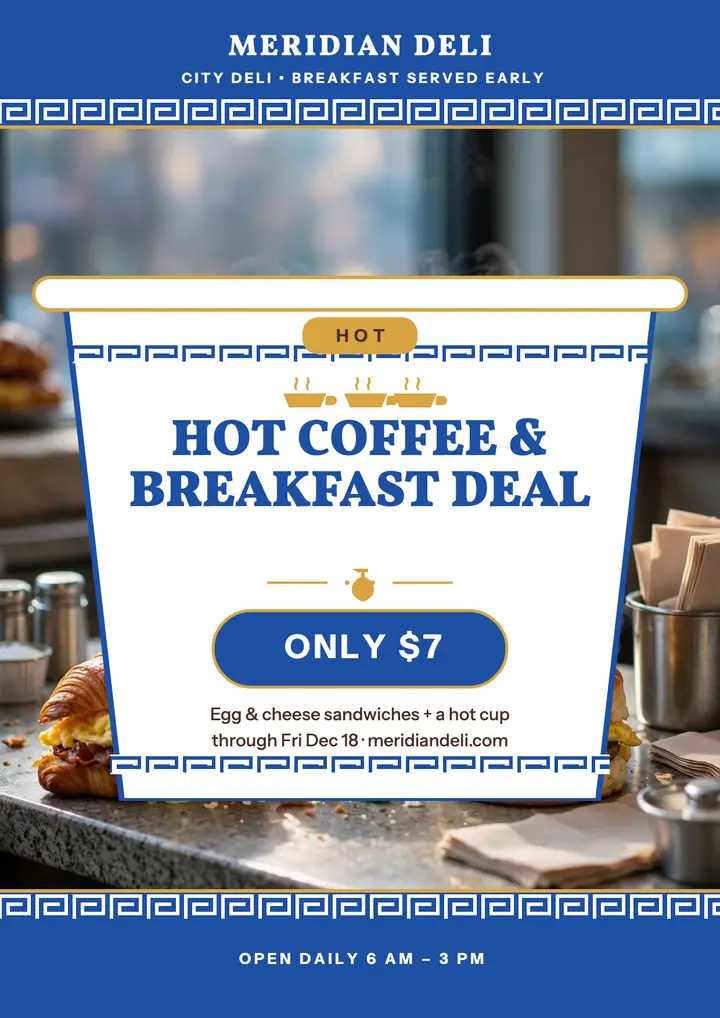 Meridian Deli breakfast cup flyer template