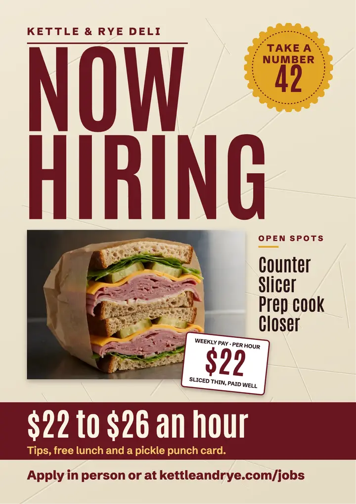 Deli counter now hiring take-a-number flyer template