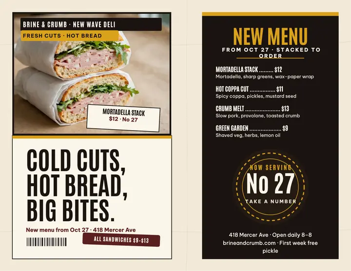 Brine and Crumb new menu flyer template