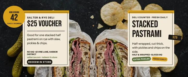 Salter and Rye deli sandwich gift voucher template