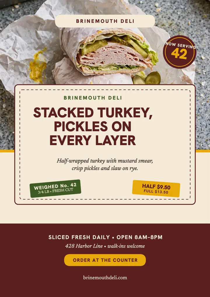 Brinemouth Deli stacked turkey flyer template