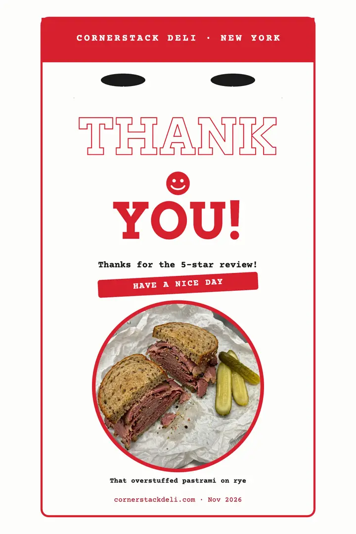 Cornerstack Deli thank you bag poster template