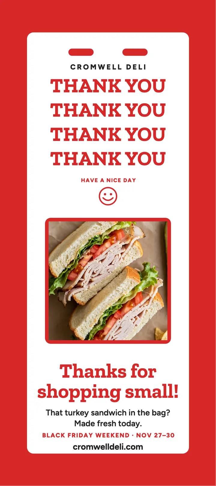 Cromwell Deli thank you bag card template