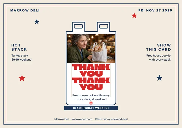 Marrow Deli thank you bag sale certificate template