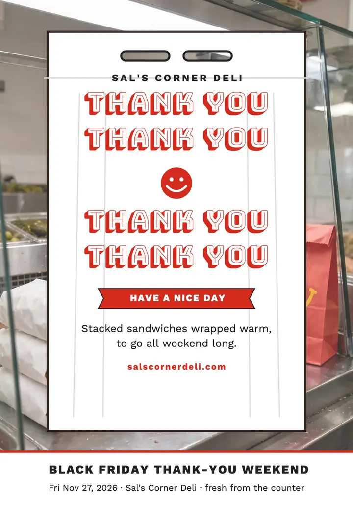 Sal's Corner Deli Black Friday thank you poster: deli thank you poster template