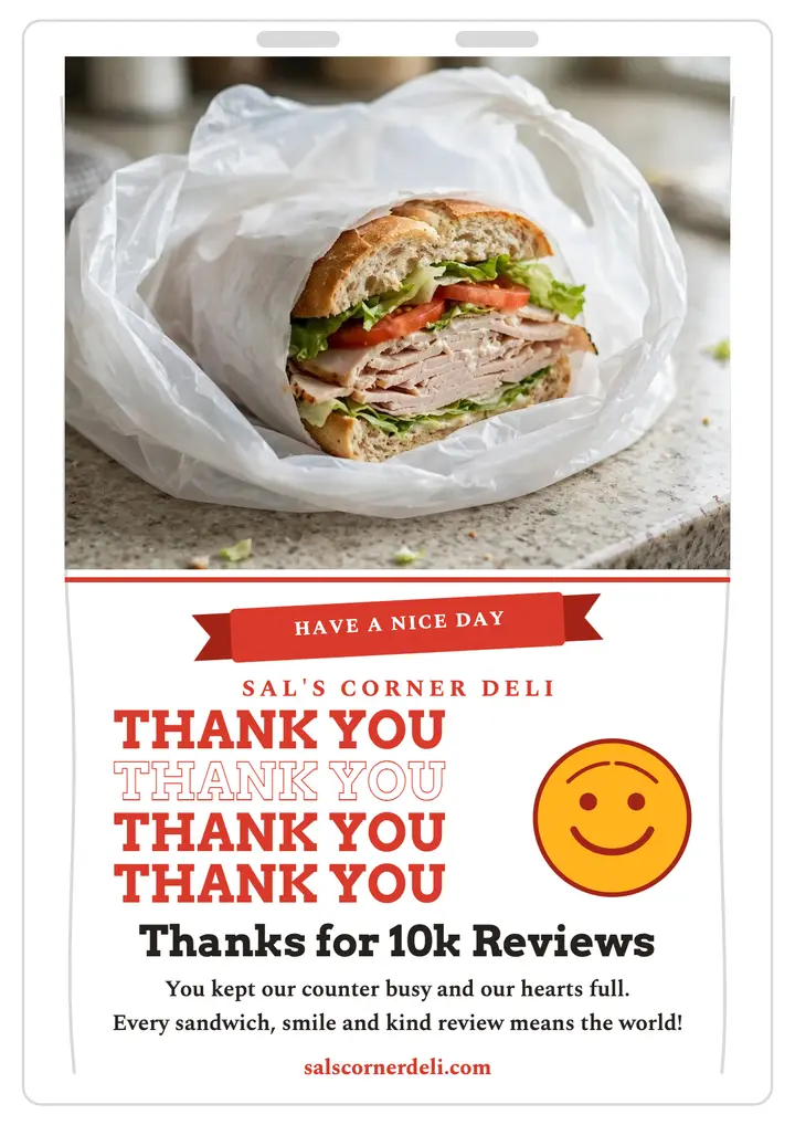 Sal's thank-you bag reviews flyer template