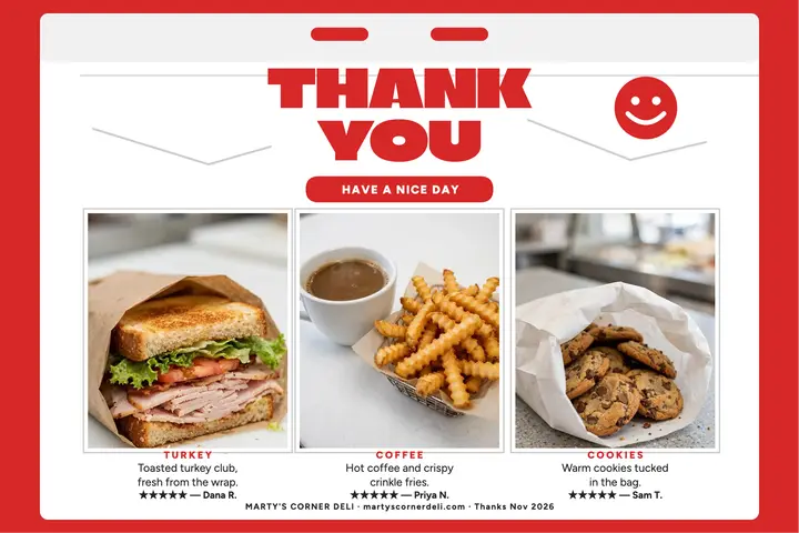 Marty's deli thank you review card template