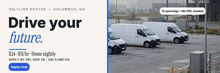 Veltline Routes drivers hiring header template
