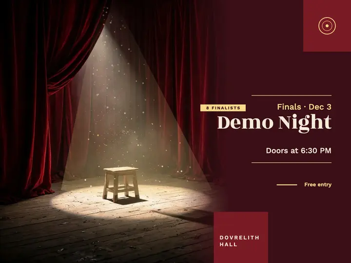Demo Night startup pitch finals slide, dramatic spotlight template